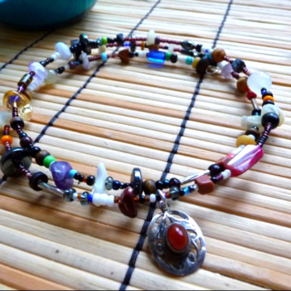 Boho Bead Choker Necklace, Handmade Necklace